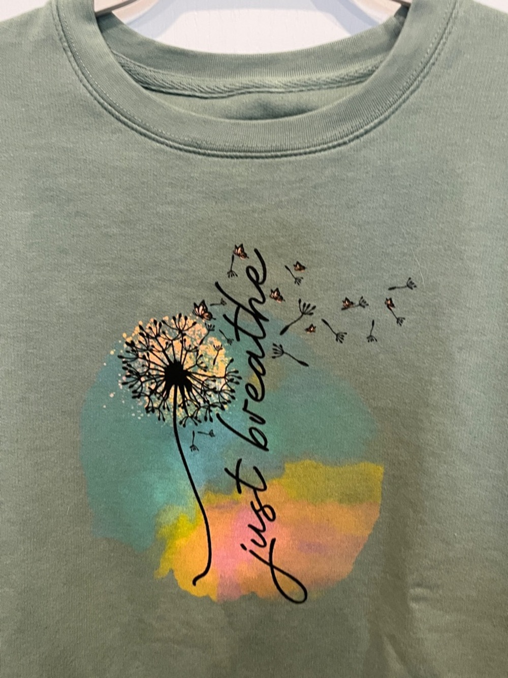 Just Breathe Graphic Crewneck Sweater - Sage Green